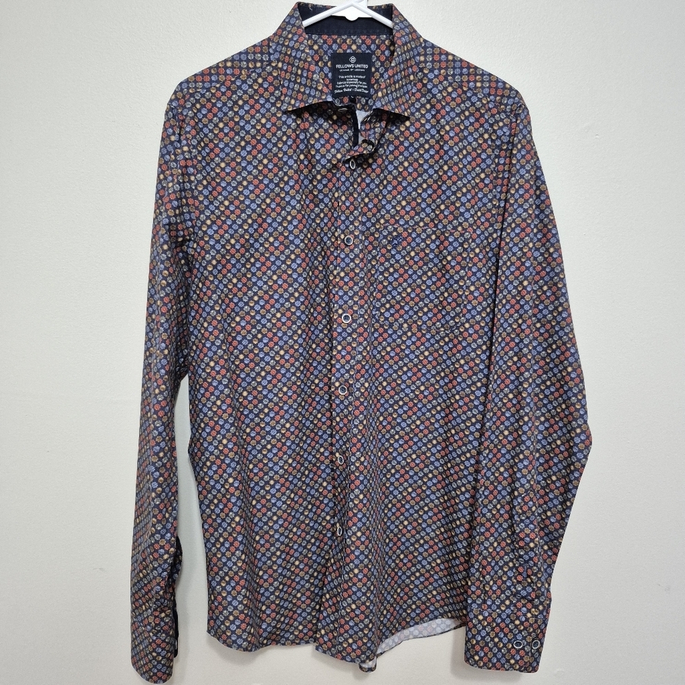 Fellows United Men's Quiet Lux Geometric Button Down Dress Shirt Size Large - Picture 2 of 6